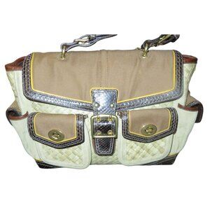 COACH 2005 Daphne Woven Straw Canvas Snakeskin Trim Leather Multi Turnlock Bag